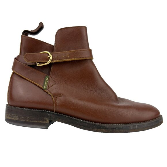 AIGLE Brown Leather Ankle Boots Tan β Chelsea French Booties EU 38 (37) US 7 - Picture 2 of 16